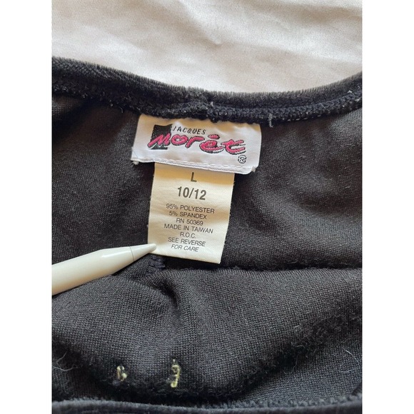 JACQUES MORET Designer Leotard Girls L 10/12 Black Velvet Roses Shorts 80s - Picture 6 of 9